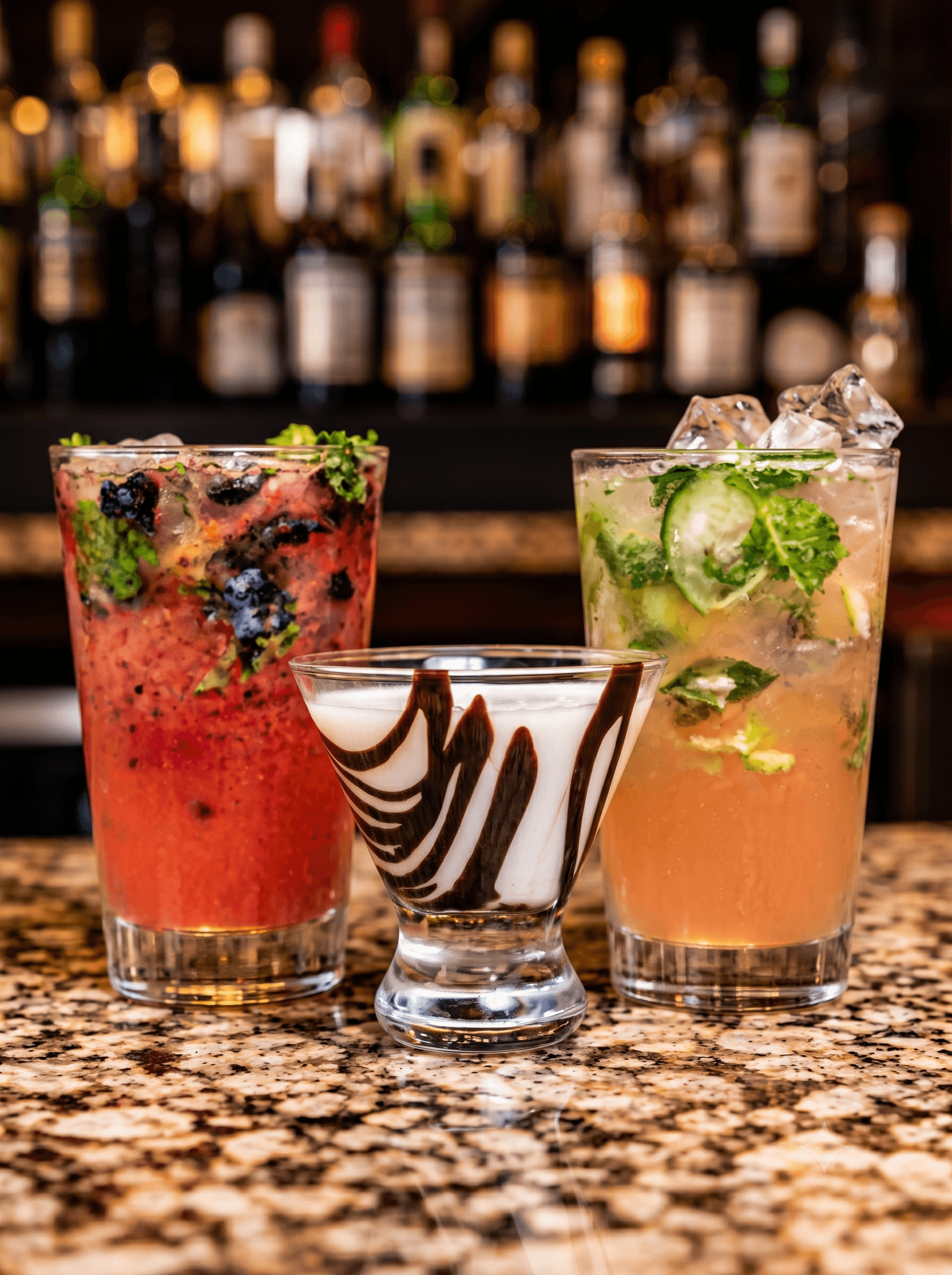 Three signature cocktails on the City Fire bar