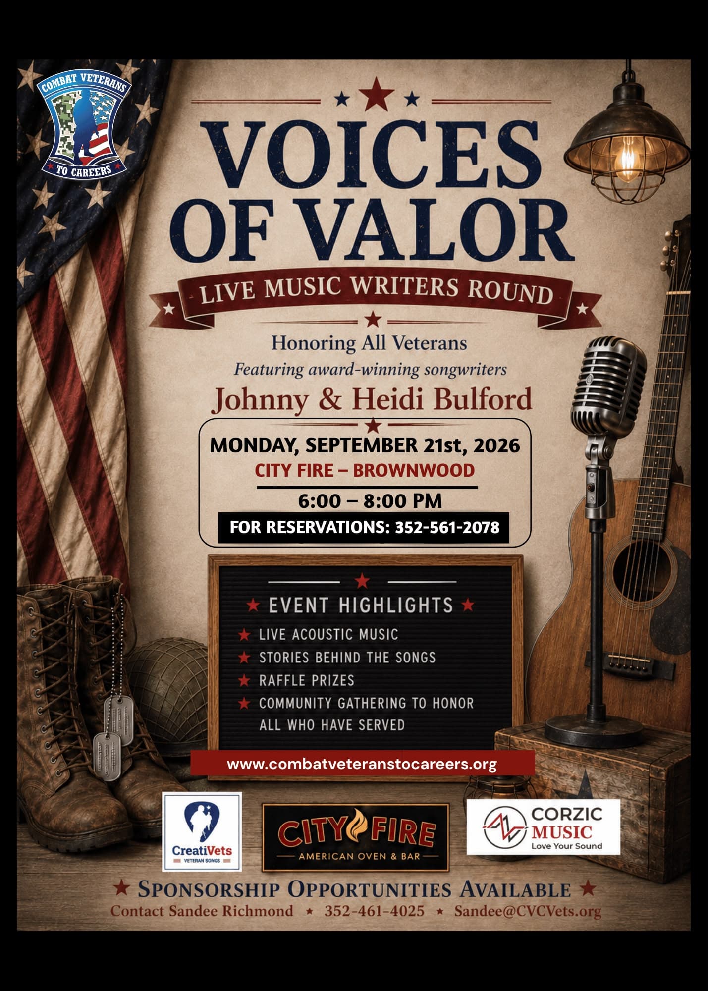 Voices of Valor with Johnny & Heidi Bulford · Mon Sept 21 — Brownwood, 6–8 PM